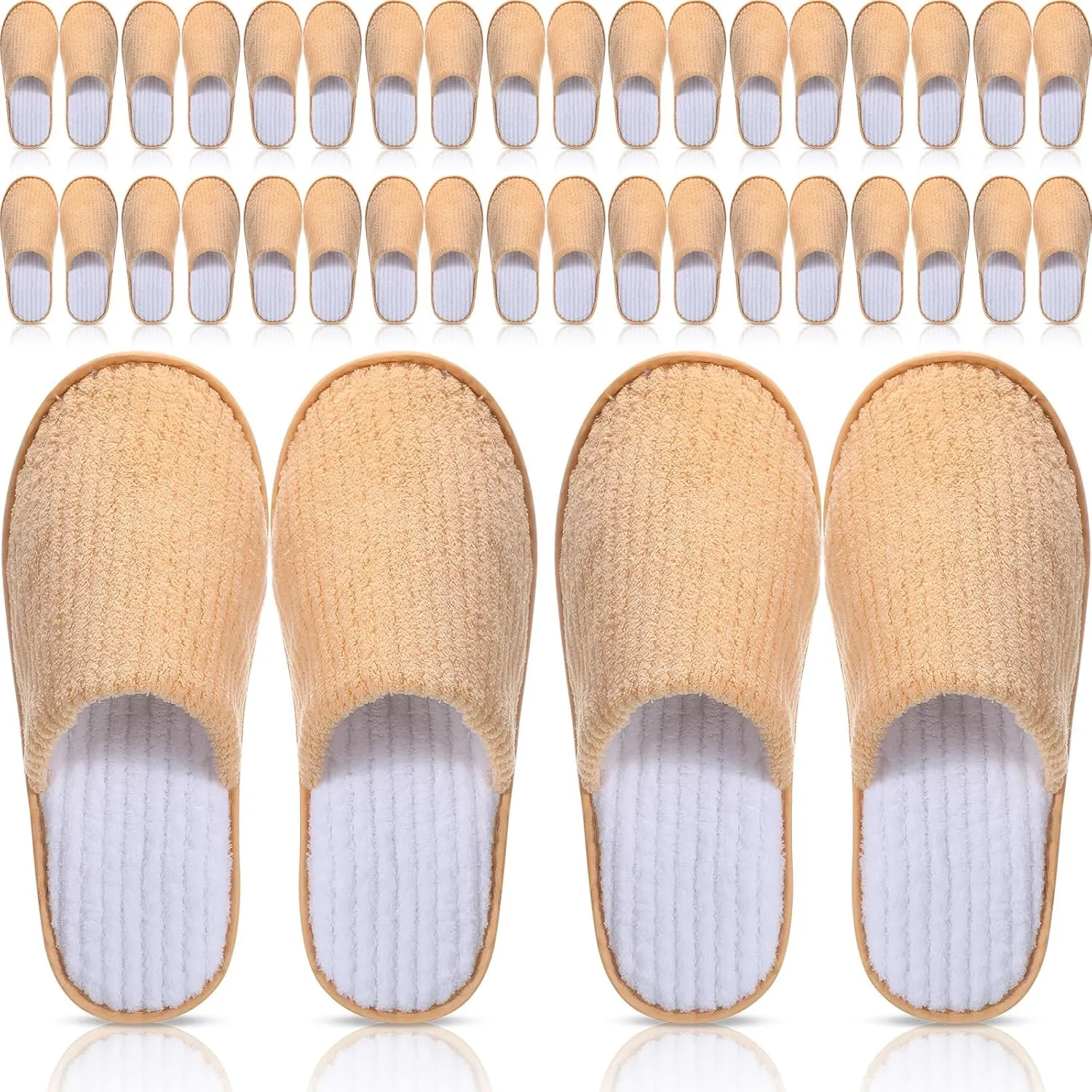 Panitay 20 Pairs Reusable Spa Slippers for Guests Washable House Slippers with Triple Layer Coral Fleece for Home Indoor Hotel Travel, Closed Toe