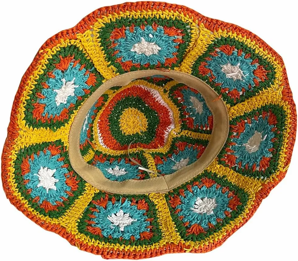 Papyrus Wide Brim Sun Hat with Bohemian Style for Women Foldable Beach Fishing Hat UV Protection Lightweight Straw Hat