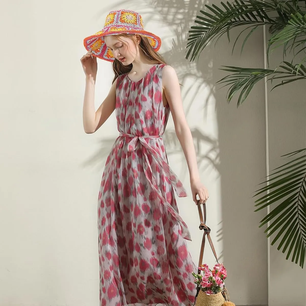 Papyrus Wide Brim Sun Hat with Bohemian Style for Women Foldable Beach Fishing Hat UV Protection Lightweight Straw Hat
