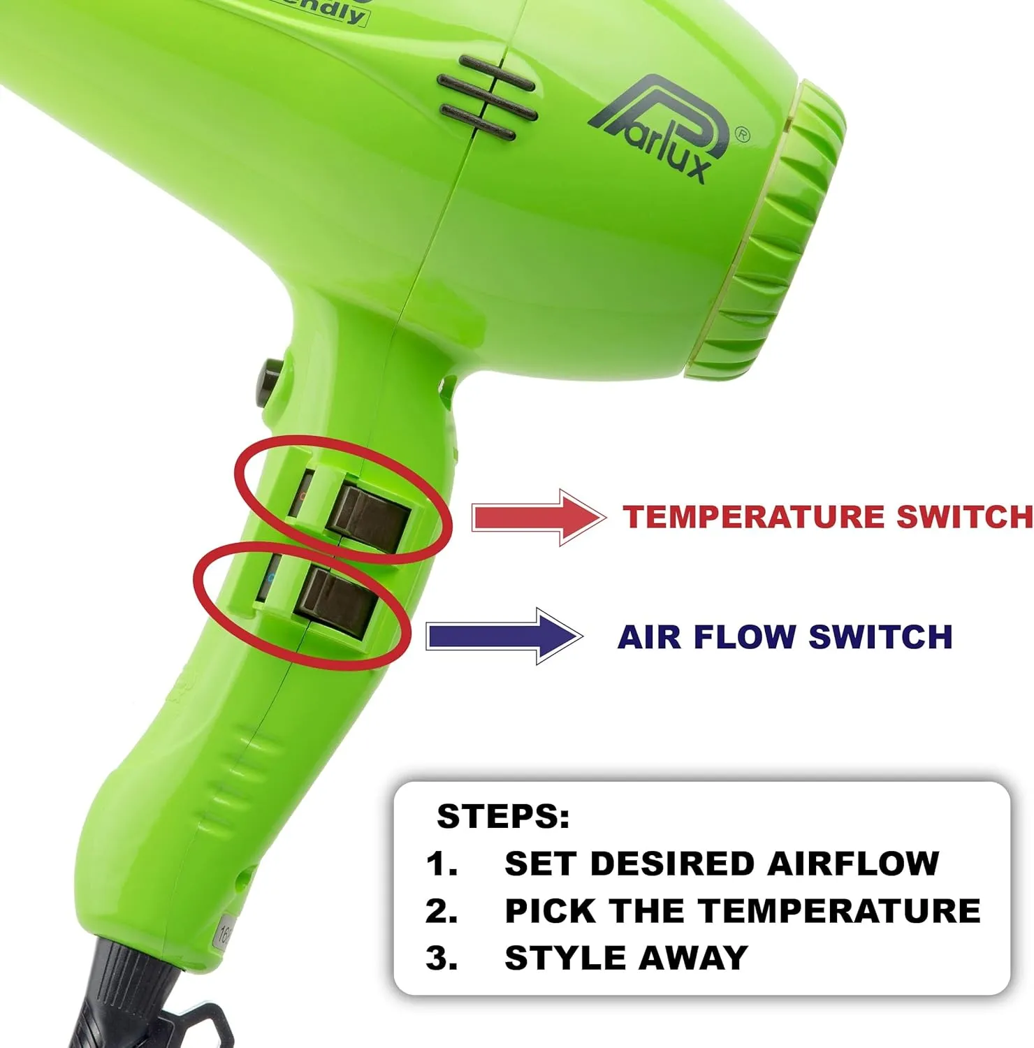 Parlux 3800 Eco Friendly Ionic & Ceramic White Hair Dryer   M Hair Designs Metal Mesh Diffuser (Bundle) – Lightweight, Fast-Drying, Frizz-Control Blow Dryer for Salon-Quality Styling