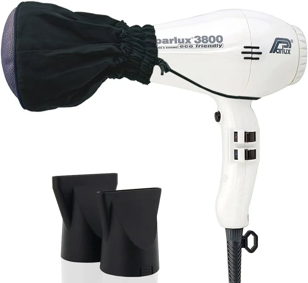 Parlux 3800 Eco Friendly Ionic & Ceramic White Hair Dryer   M Hair Designs Metal Mesh Diffuser (Bundle) – Lightweight, Fast-Drying, Frizz-Control Blow Dryer for Salon-Quality Styling