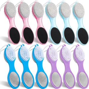 Patelai 12 Pack Foot Brush and Pumice Stones for Foot Brush Scrubber Bulk for Shower 4 in 1 Pedicure File Exfoliator for Care, 4 Colors