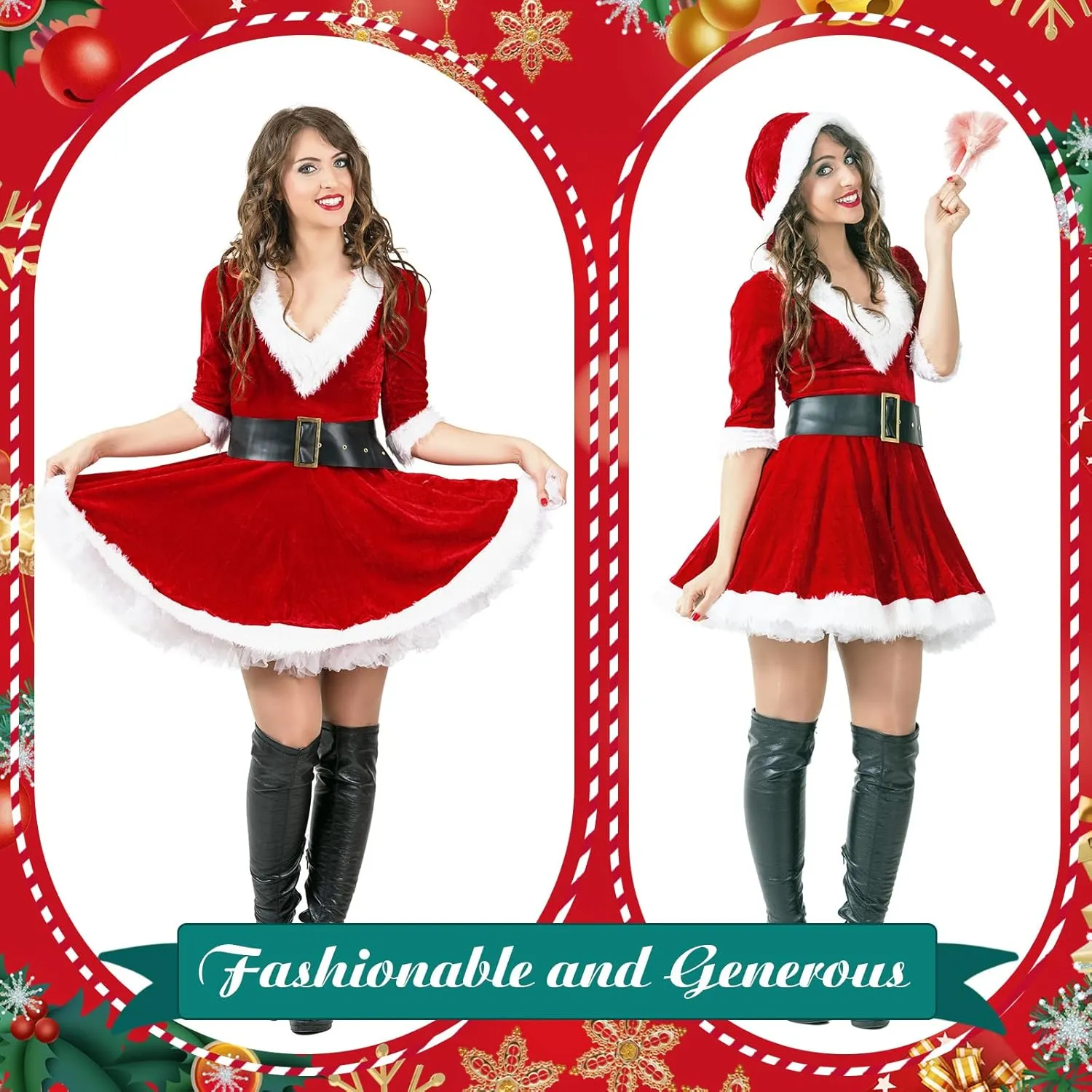 Patelai Mrs. Santa Claus Costume for Women Cosplay Christmas Dress Fluffy Velvet Costume for Christmas
