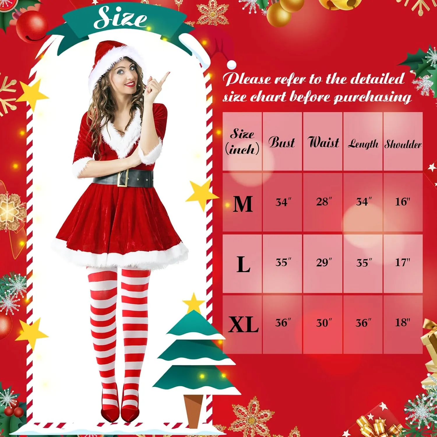 Patelai Mrs. Santa Claus Costume for Women Cosplay Christmas Dress Fluffy Velvet Costume for Christmas