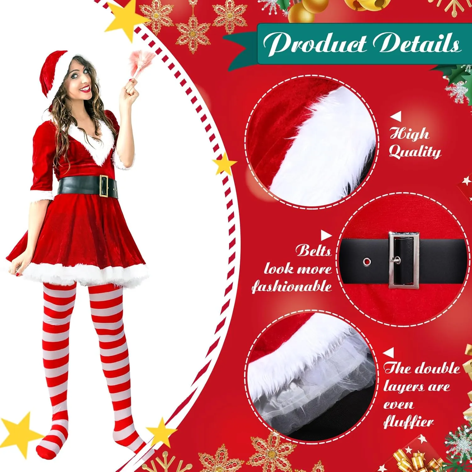 Patelai Mrs. Santa Claus Costume for Women Cosplay Christmas Dress Fluffy Velvet Costume for Christmas