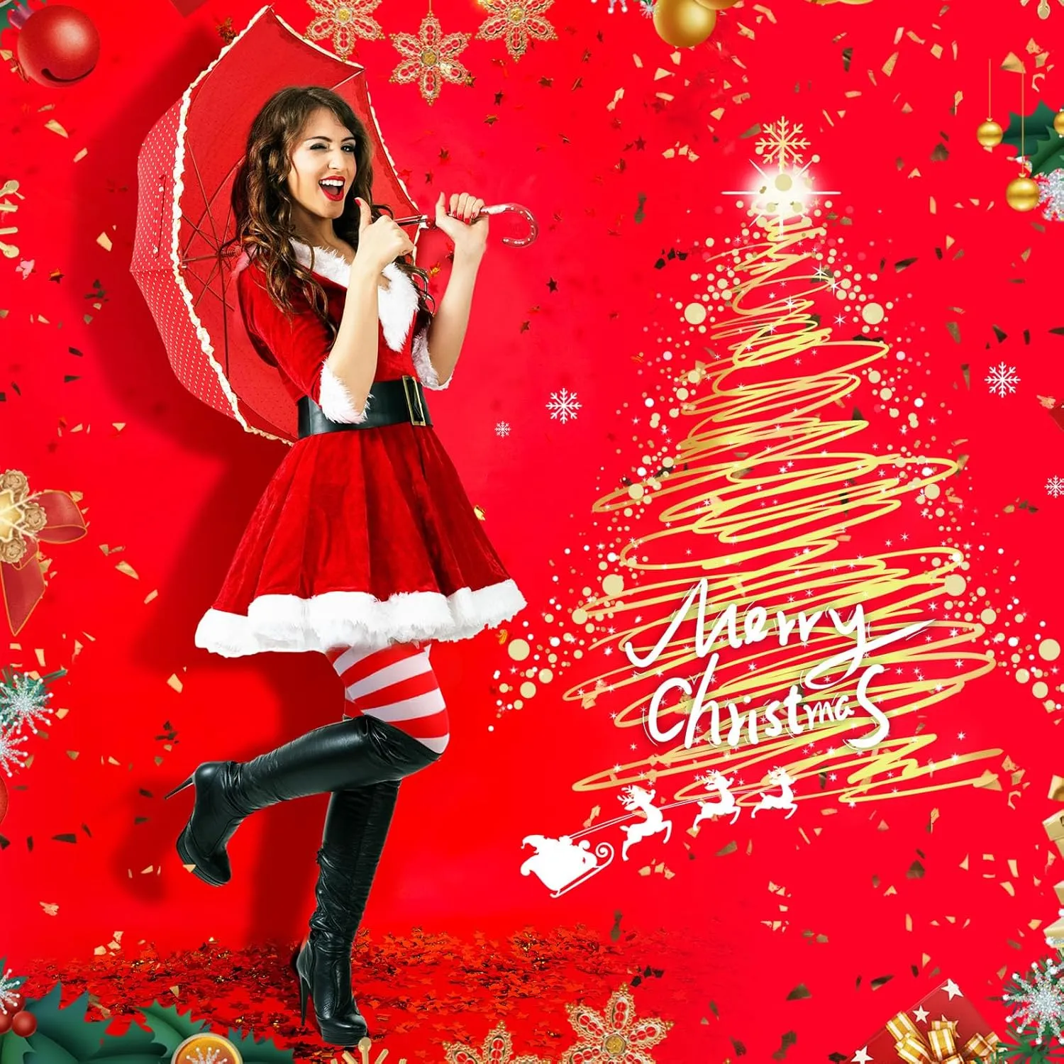 Patelai Mrs. Santa Claus Costume for Women Cosplay Christmas Dress Fluffy Velvet Costume for Christmas
