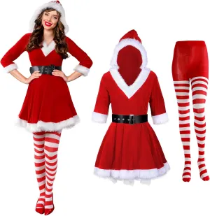 Patelai Mrs. Santa Claus Costume for Women Cosplay Christmas Dress Fluffy Velvet Costume for Christmas