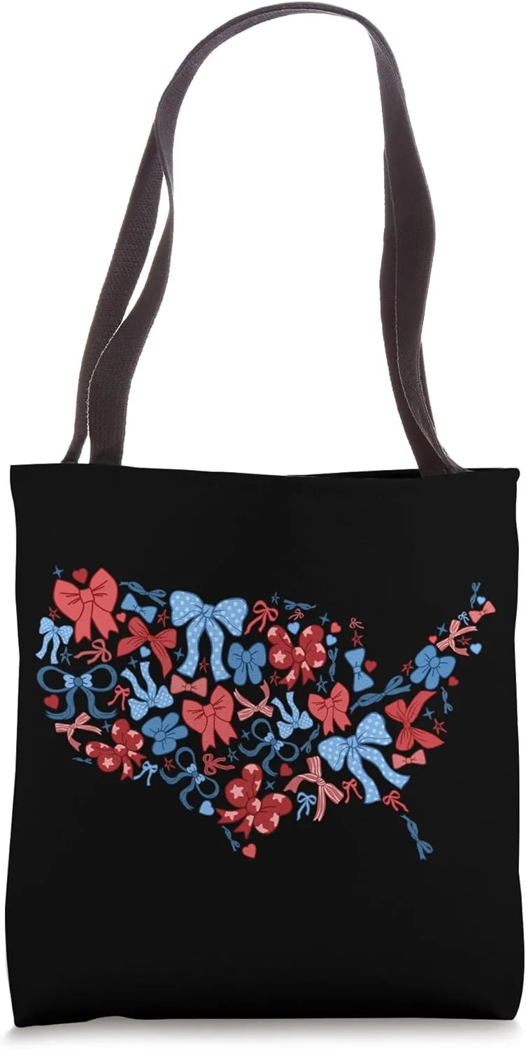 Patriotic USA Bow Map Design Red Blue Tote Bag