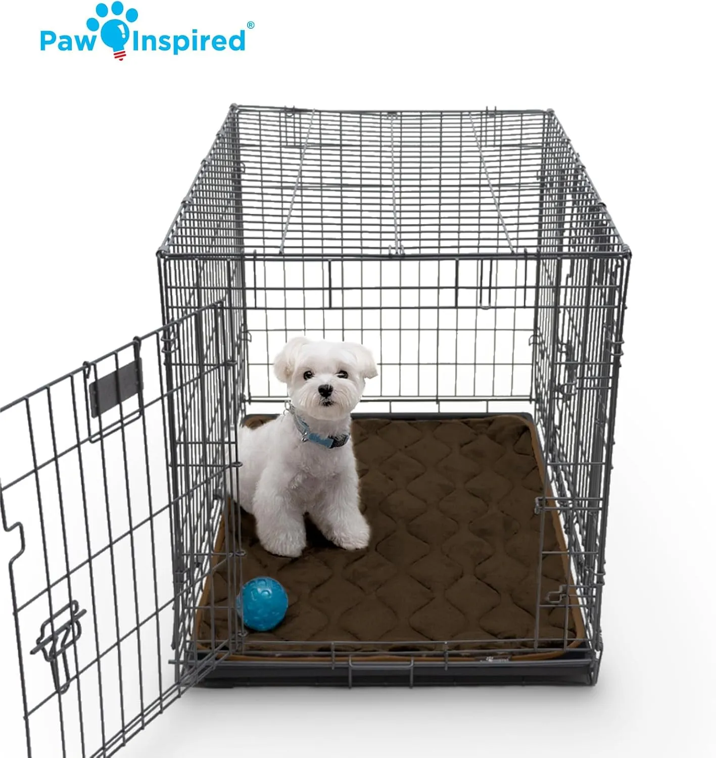 Paw Inspired Washable Padded Crate Mats for Dogs | 35” x 22” Pad, Fits 36-inch Kennels | Leakproof, Plush Pet Beds (Gray)