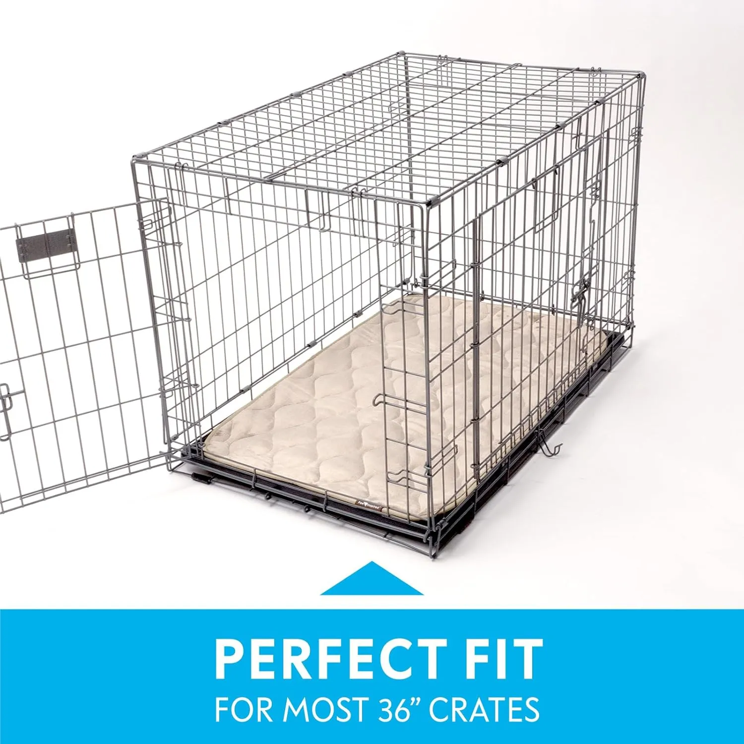 Paw Inspired Washable Padded Crate Mats for Dogs | 35” x 22” Pad, Fits 36-inch Kennels | Leakproof, Waterproof Bottom, Plush Pet Beds (Tan)