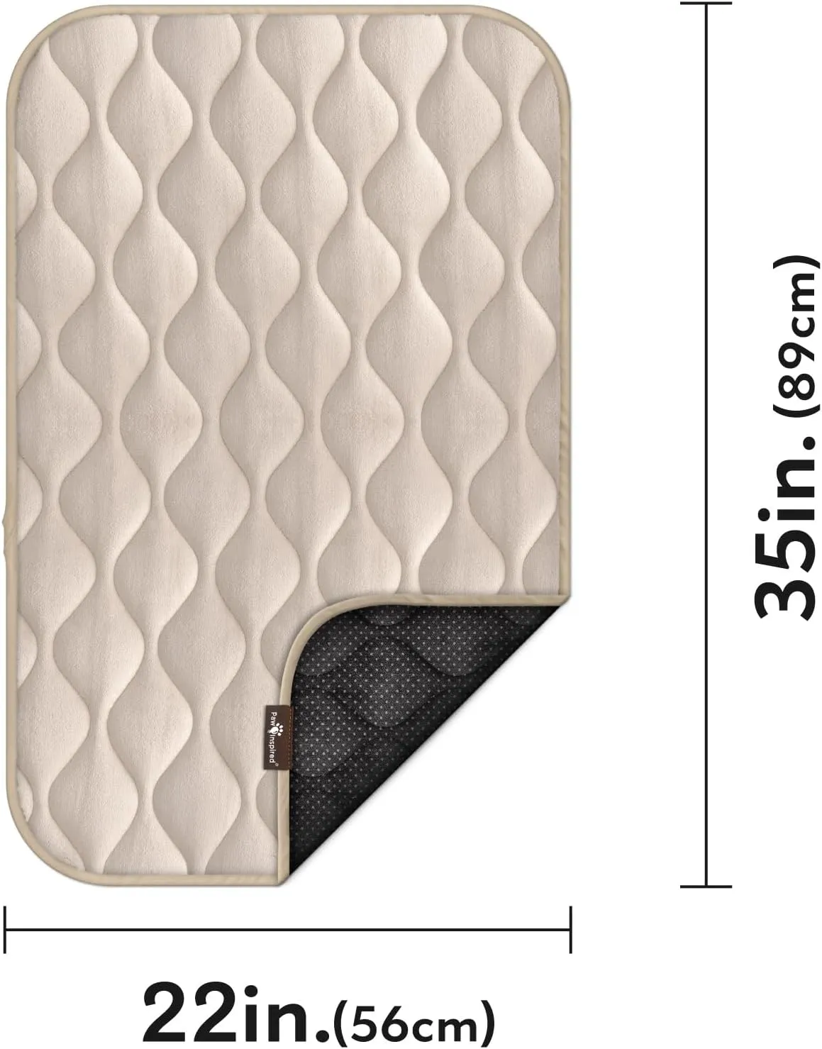 Paw Inspired Washable Padded Crate Mats for Dogs | 35” x 22” Pad, Fits 36-inch Kennels | Leakproof, Waterproof Bottom, Plush Pet Beds (Tan)