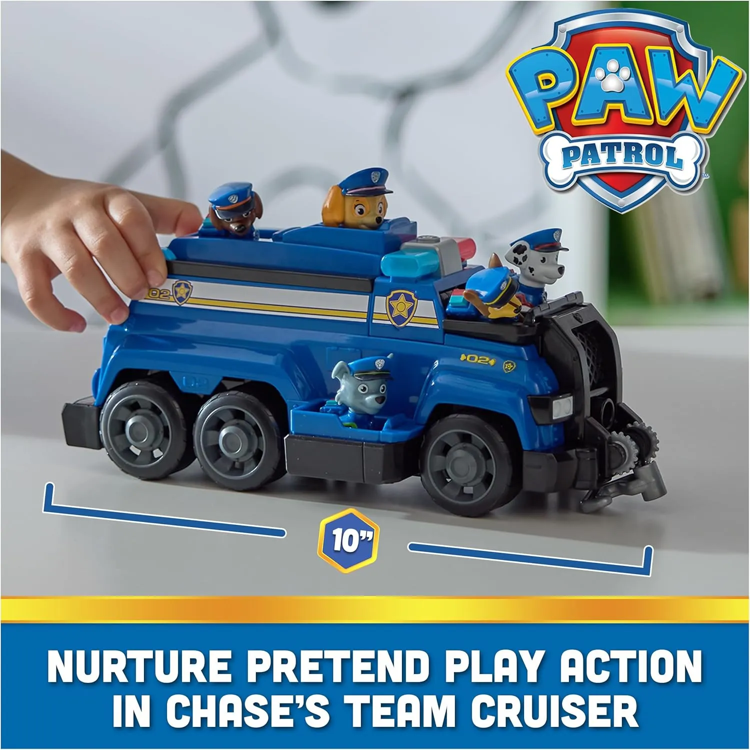 PAW Patrol Team Cruiser, Large Scale Vehicle with Exclusive Chase, Marshall, Skye, Rubble, Rocky & Zuma Action Figures, Toys for Boys & Girls Ages 3 