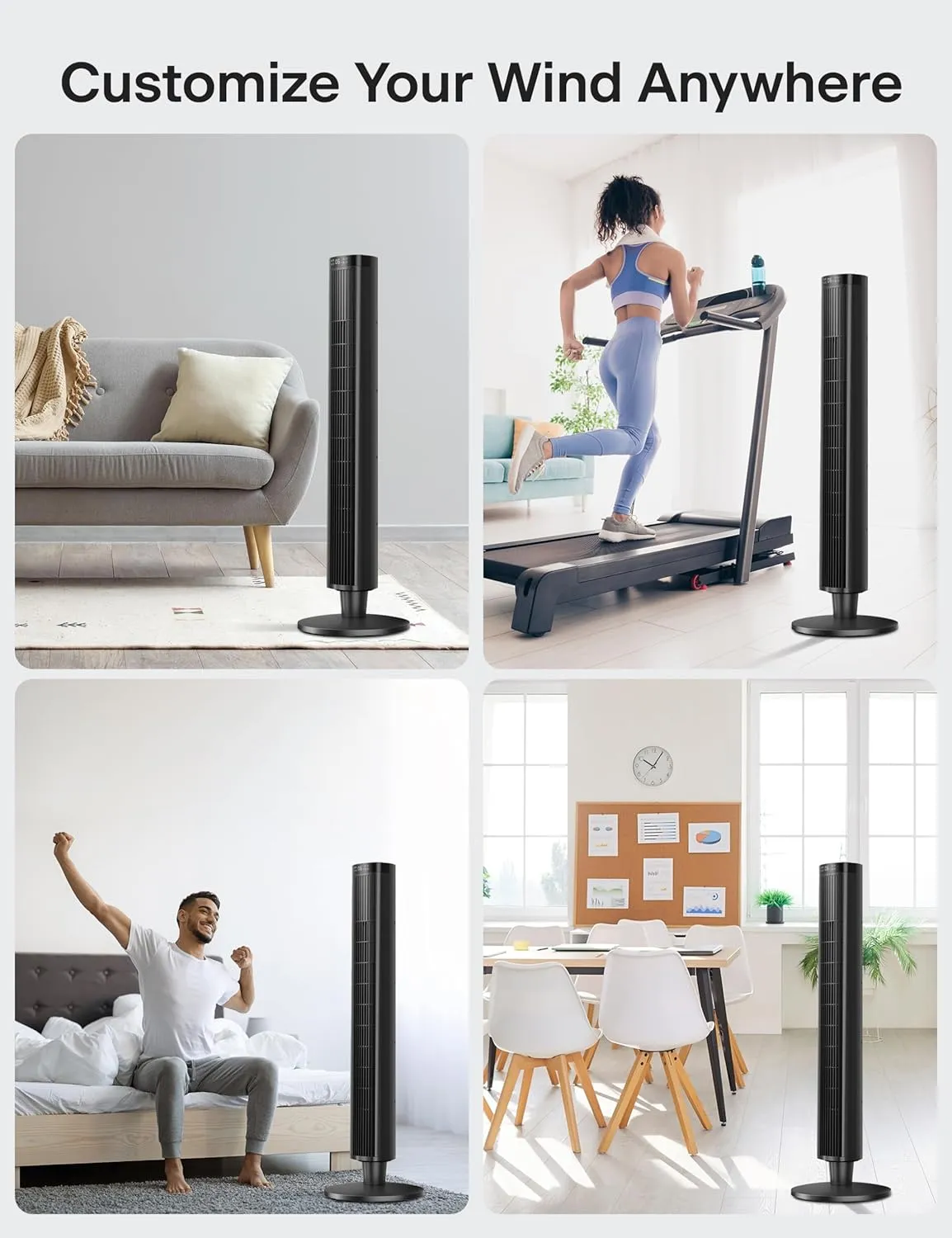 PELONIS 42-Inch Tower Fan for Bedroom – 26ft/s, 90° Oscillating Tower Fan with Remote Control, LED Display – Floor Fan for Indoors with 6 Speeds, 4 Modes and 24-Hour Timer – ETL Certified