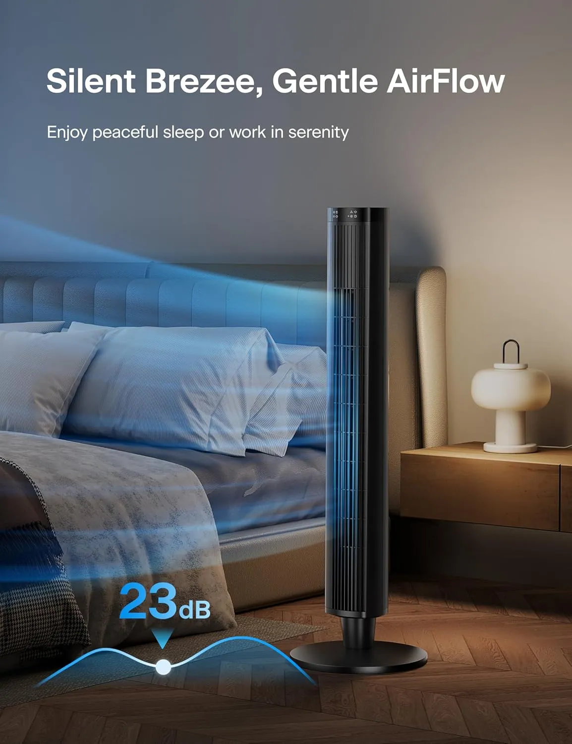 PELONIS 42-Inch Tower Fan for Bedroom – 26ft/s, 90° Oscillating Tower Fan with Remote Control, LED Display – Floor Fan for Indoors with 6 Speeds, 4 Modes and 24-Hour Timer – ETL Certified