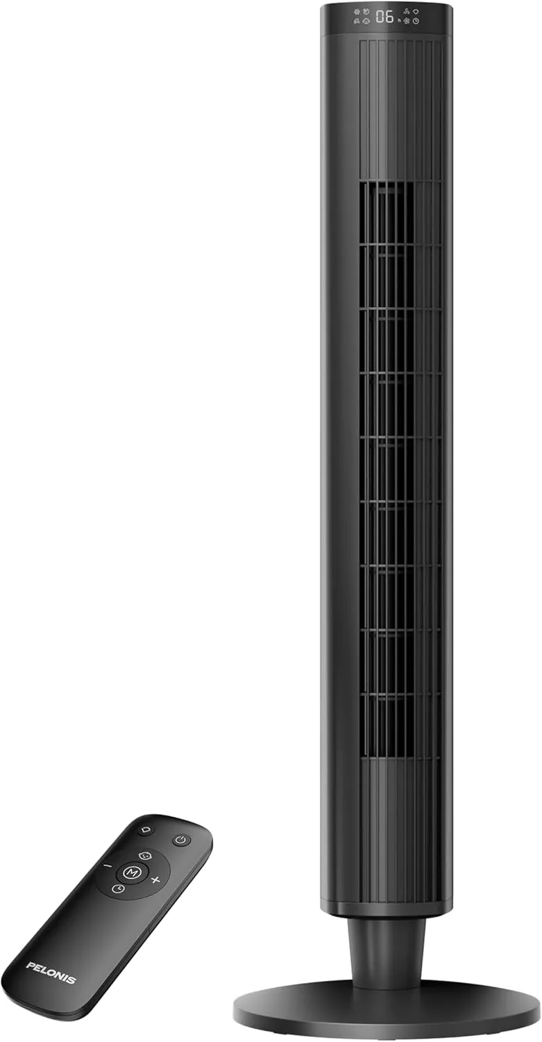 PELONIS 42-Inch Tower Fan for Bedroom – 26ft/s, 90° Oscillating Tower Fan with Remote Control, LED Display – Floor Fan for Indoors with 6 Speeds, 4 Modes and 24-Hour Timer – ETL Certified