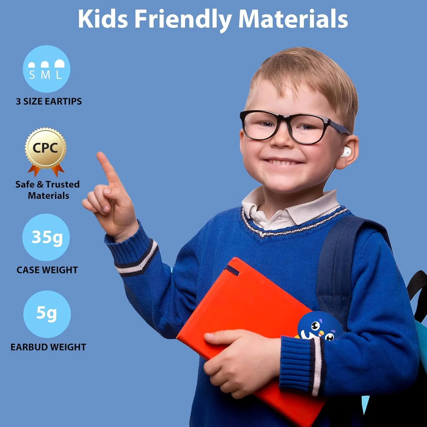 Penguins Kids Bluetooth Headphones with Mic, 85dB Volume Limited, 30Hrs Playtime, Waterproof, Touch Control, Wireless Earbuds for Small Ears, School/Tablet
