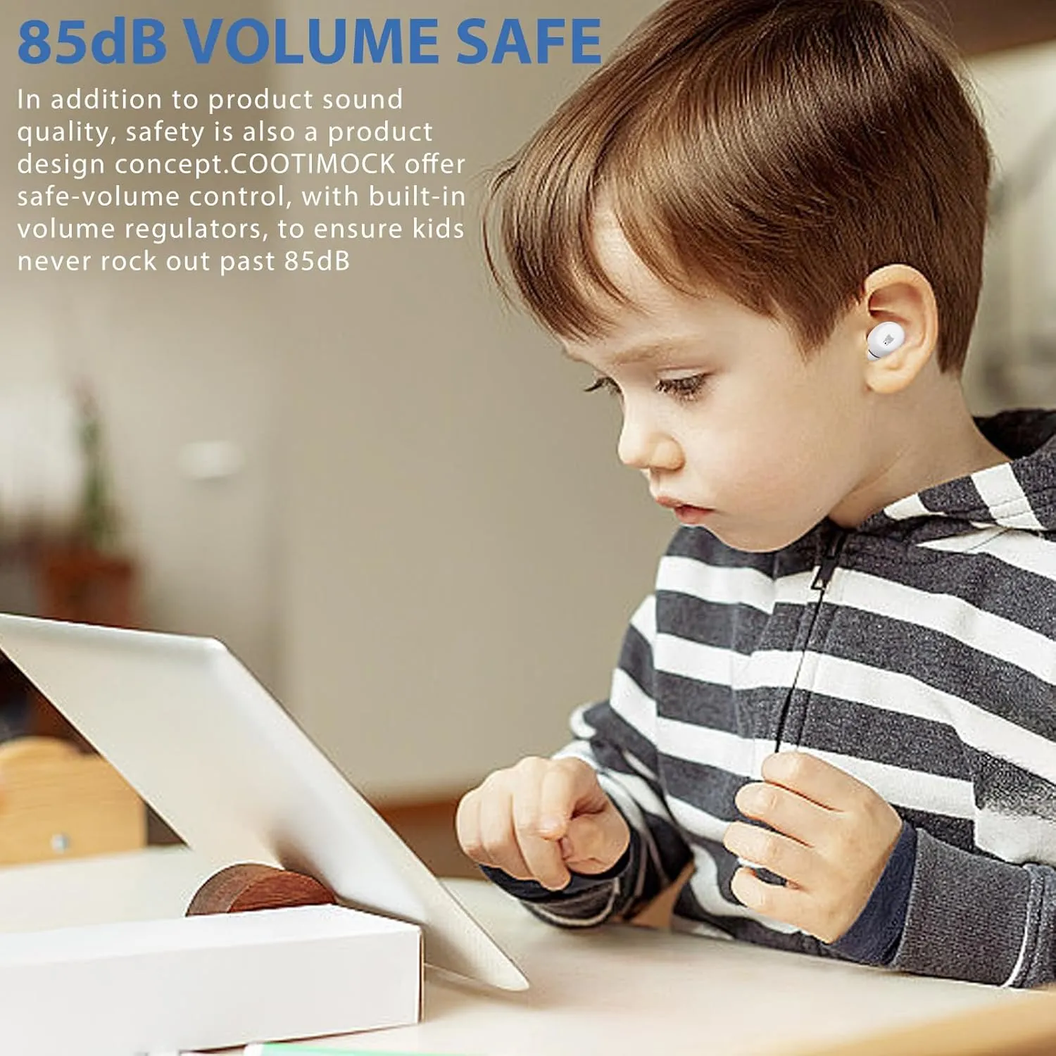 Penguins Kids Bluetooth Headphones with Mic, 85dB Volume Limited, 30Hrs Playtime, Waterproof, Touch Control, Wireless Earbuds for Small Ears, School/Tablet