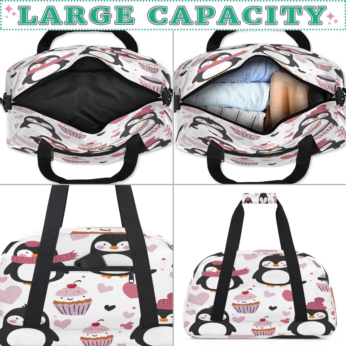 Penguins Kids Overnighter Duffel Bags for Boys, Carry-On Size Sports Gym Bag with Front Zipper Pocket for School Practice or Overnight Travel Weekender Sleepover Tote Bag