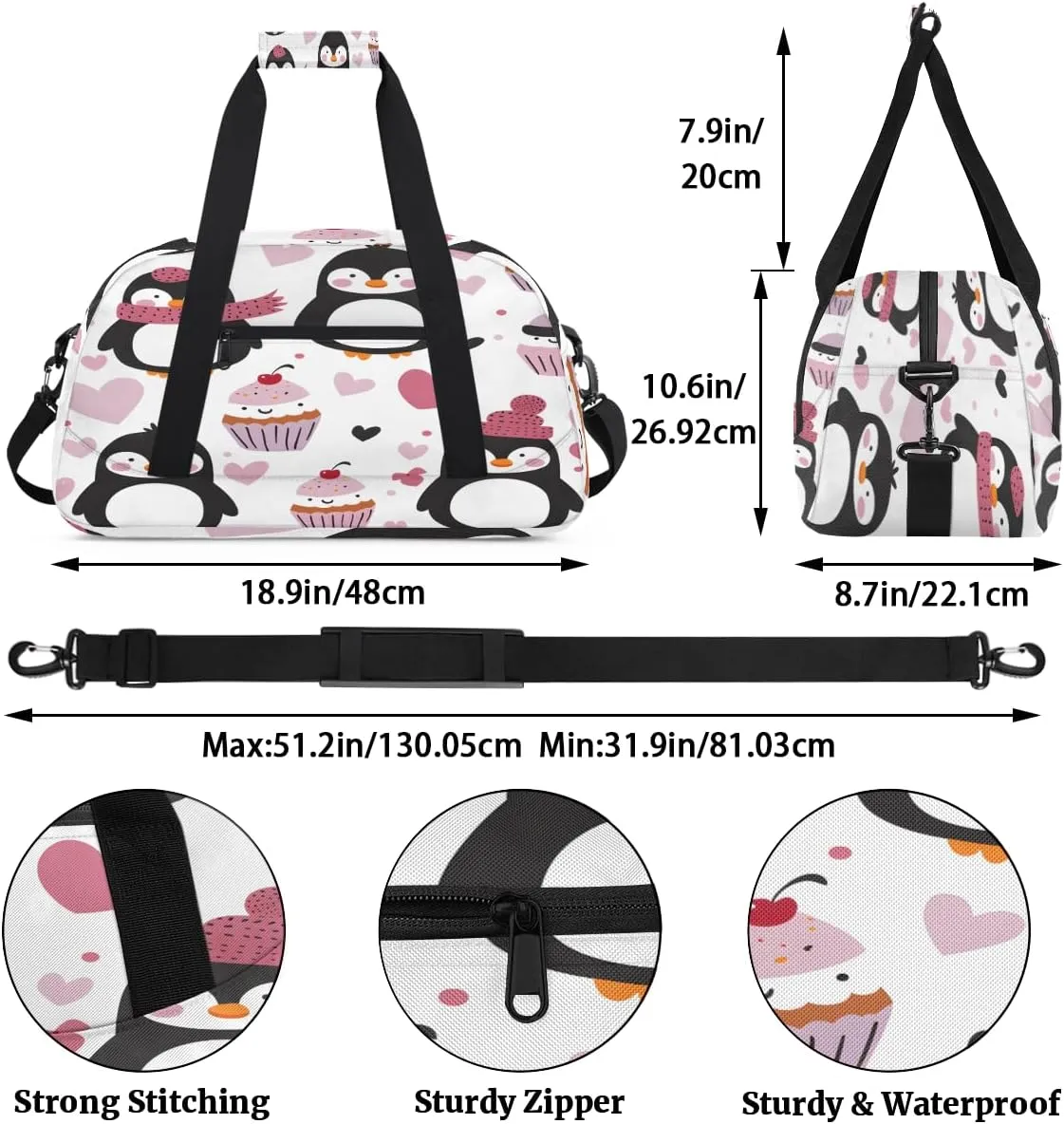 Penguins Kids Overnighter Duffel Bags for Boys, Carry-On Size Sports Gym Bag with Front Zipper Pocket for School Practice or Overnight Travel Weekender Sleepover Tote Bag