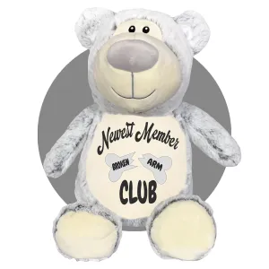 Personalized 17" Teddy Bear Broken Arm Gift - Broken Arm Must Haves - Get Well Soon Care Package - Gift for Kids With Broken Arms - I Do My Own Stunts - Surgery Care Gift (Broken Bone Club Grey Bear)