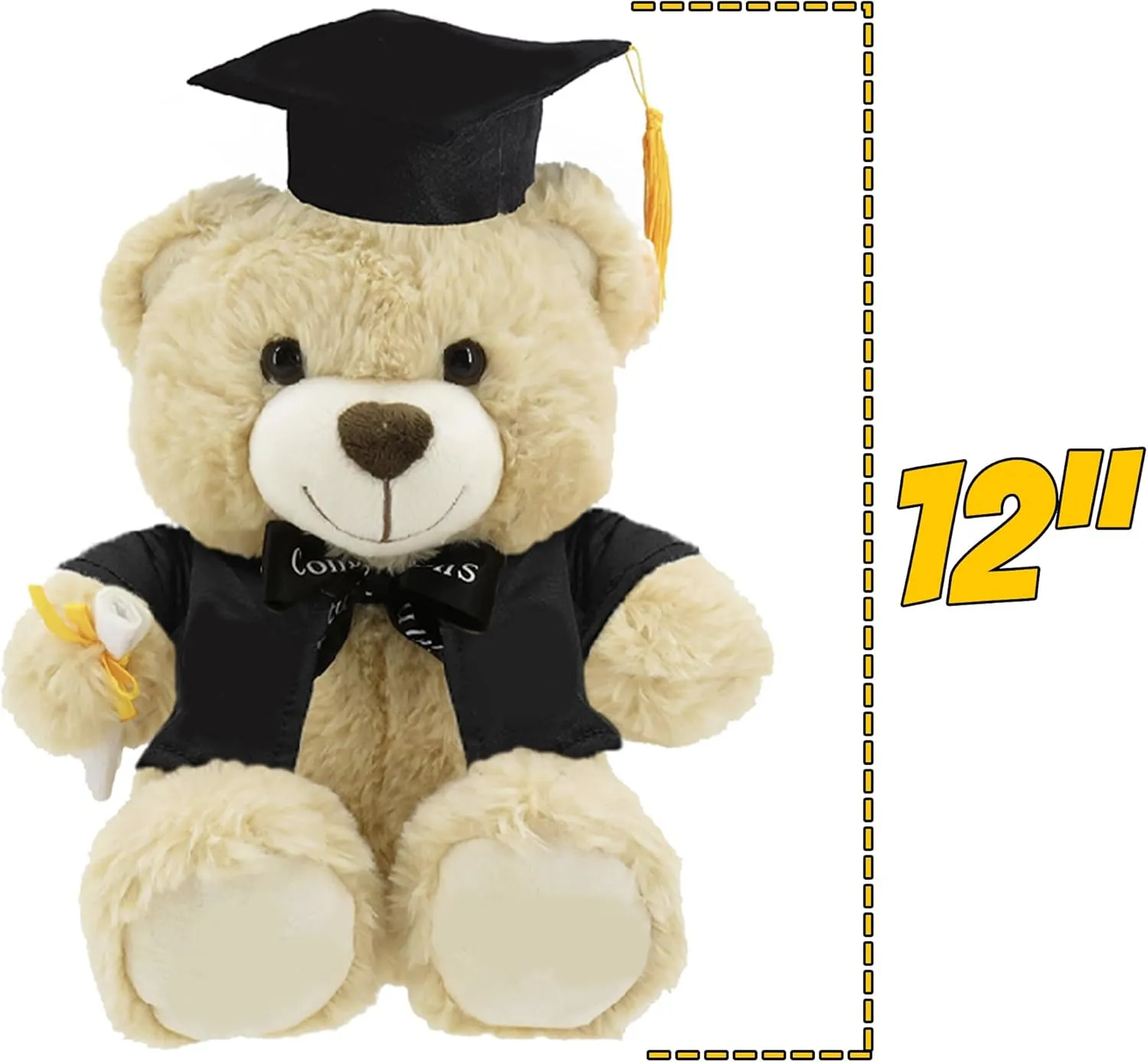 Personalized Graduation Teddy Bear Gift 2025 for Her Him, College, High School, 12 Inch - Cute Custom Beige Bear with Black Gown Add Your Name and Year on The Feet