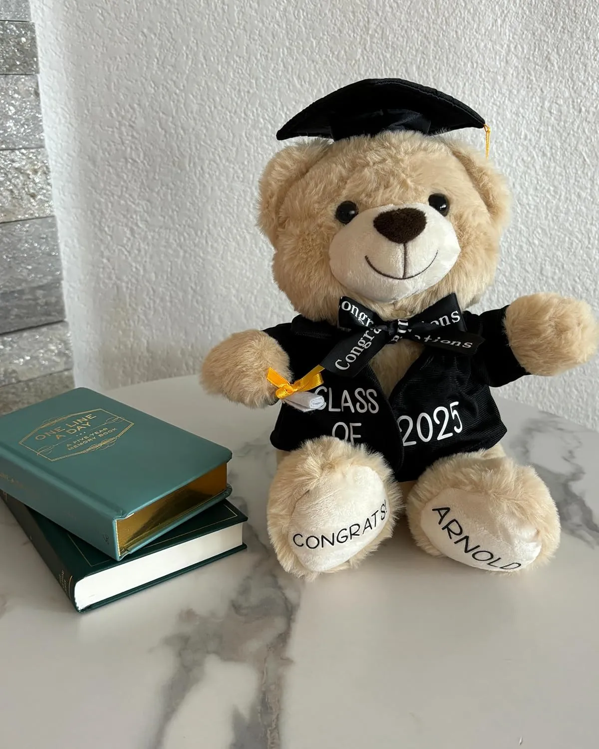 Personalized Graduation Teddy Bear Gift 2025 for Her Him, College, High School, 12 Inch - Cute Custom Beige Bear with Black Gown Add Your Name and Year on The Feet