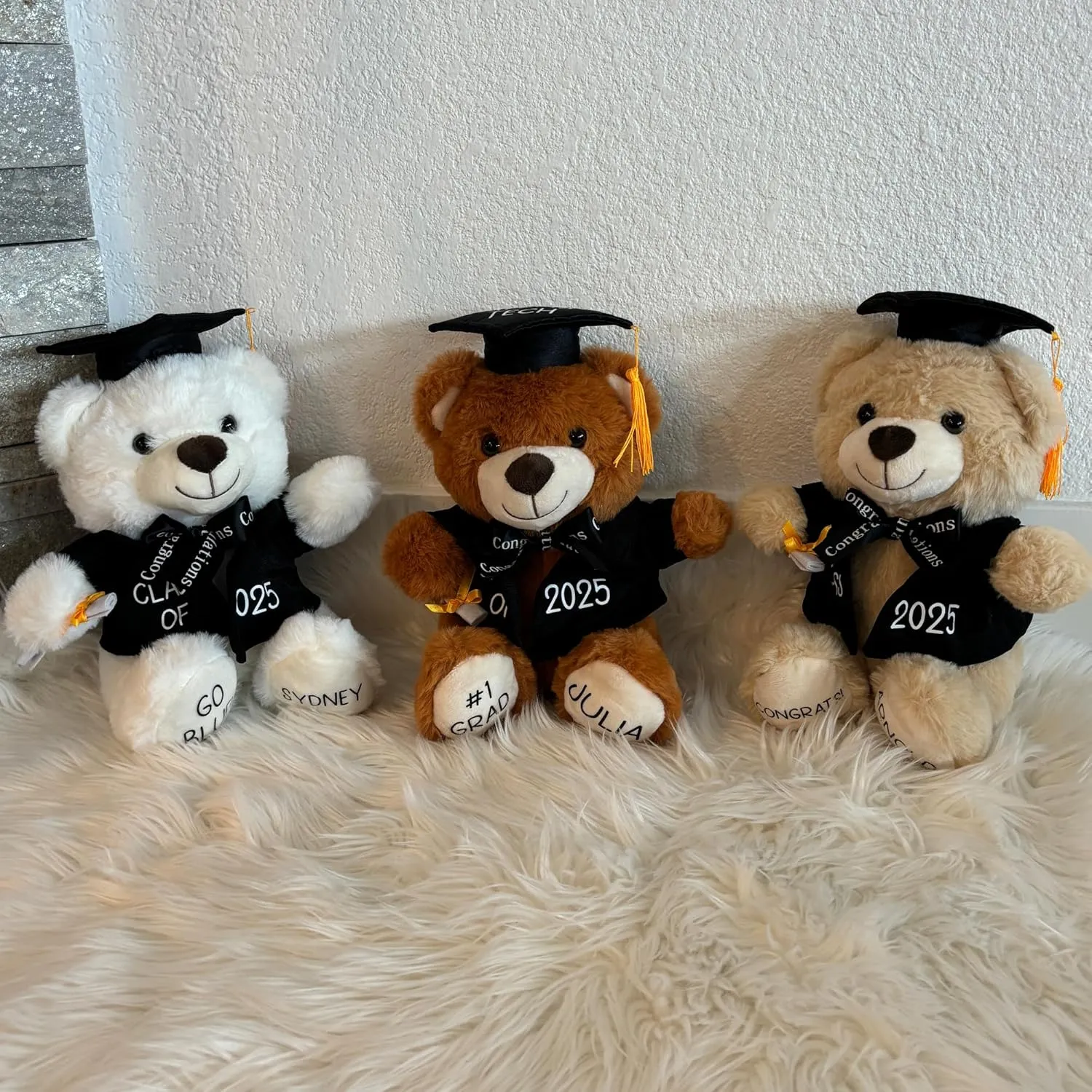 Personalized Graduation Teddy Bear Gift 2025 for Her Him, College, High School, 12 Inch - Cute Custom Beige Bear with Black Gown Add Your Name and Year on The Feet
