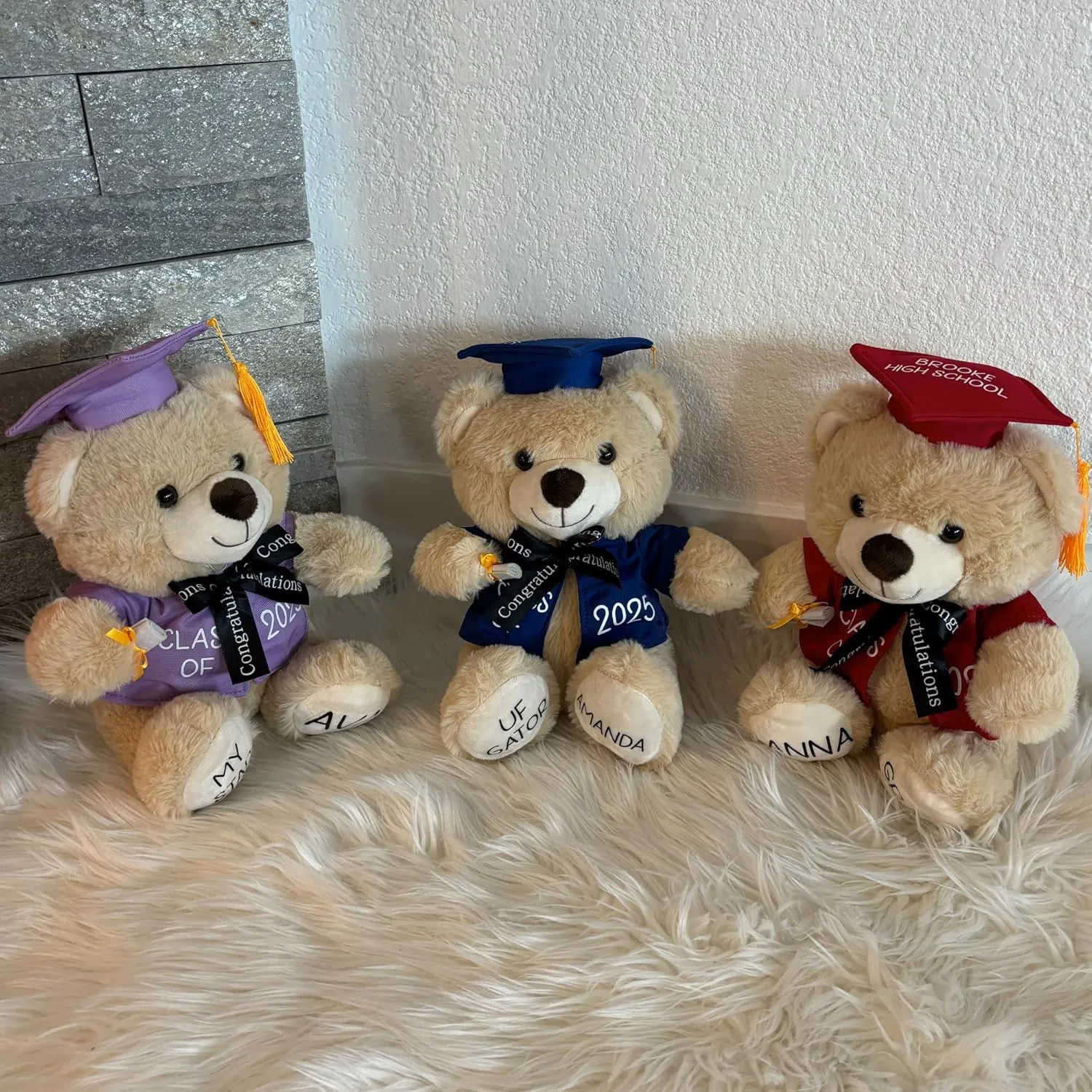 Personalized Graduation Teddy Bear Gift 2025 for Her Him, College, High School, 12 Inch - Cute Custom Beige Bear with Blue Gown Add Your Name and Year on The Feet