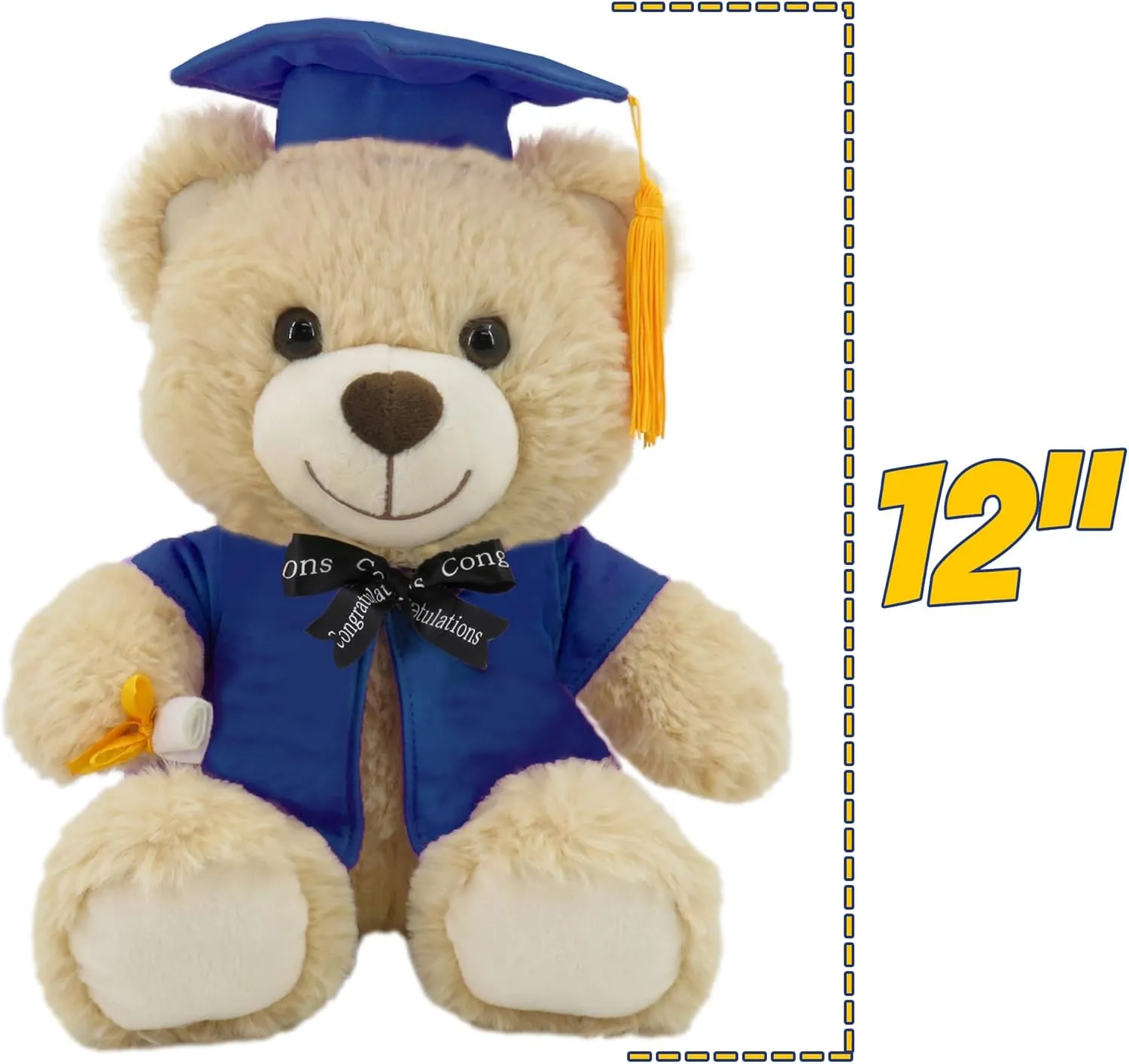 Personalized Graduation Teddy Bear Gift 2025 for Her Him, College, High School, 12 Inch - Cute Custom Beige Bear with Blue Gown Add Your Name and Year on The Feet
