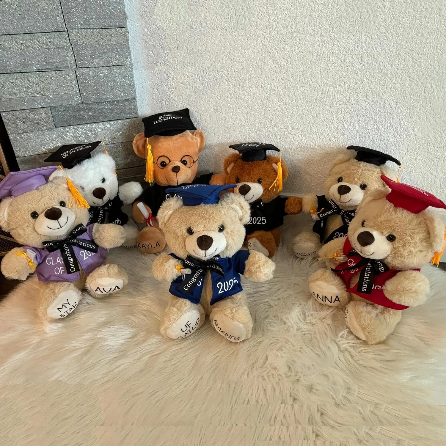 Personalized Graduation Teddy Bear Gift 2025 for Her Him, College, High School, 12 Inch - Cute Custom Beige Bear with Blue Gown Add Your Name and Year on The Feet
