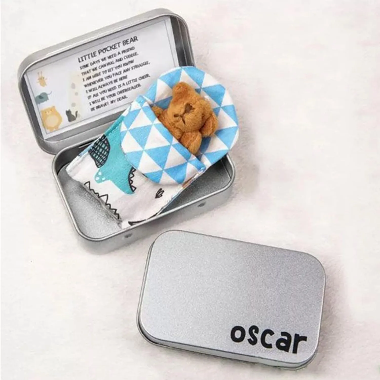 Personalized Mini Stuffed Bear in a Tin Plush Pocket Bear for Anti Anxiety Stress Worry Christmas Baby Shower Friend Birthday Supplies Gift (Style 2)