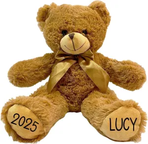 Personalized Stuffed Teddy Bear Gift for Her, Him, 16 Inch - Cute Custom Brown Bear with Your Name and Year on The Feet