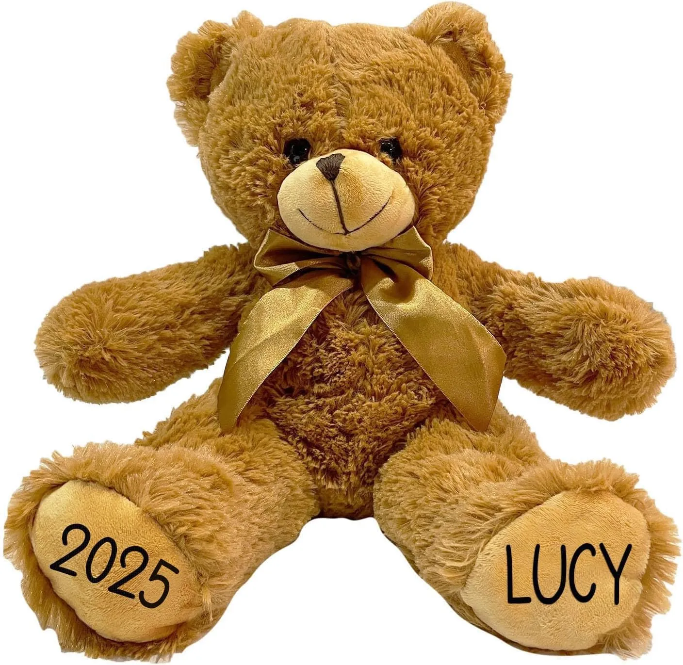 Personalized Stuffed Teddy Bear Gift for Her, Him, 16 Inch - Cute Custom Brown Bear with Your Name and Year on The Feet