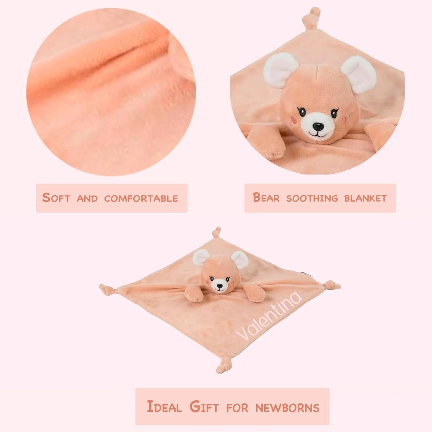 Personalized Teddy Bear Security Blanket for Babies 12" - Personalized Soft Plush Soothing Towel, Unisex Baby Comforter, Ideal Sleep Companion, for Newborns, by Creations by Emas