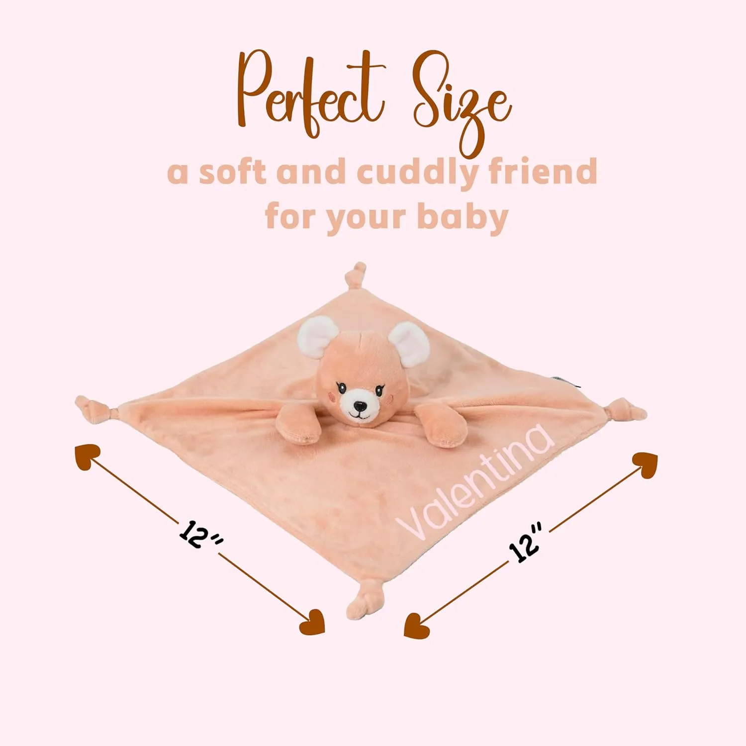 Personalized Teddy Bear Security Blanket for Babies 12" - Personalized Soft Plush Soothing Towel, Unisex Baby Comforter, Ideal Sleep Companion, for Newborns, by Creations by Emas