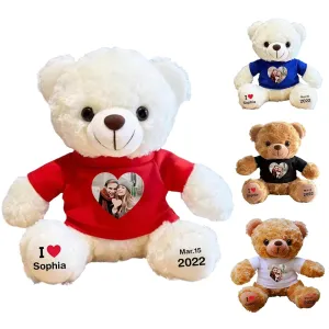 Personalized Teddy Bear Stuffed Animal, Cute Plush Bear with Custom Text Picture, Mothers Day Graduation Birthday Valentine Gifts for Girlfriend Boyfriend
