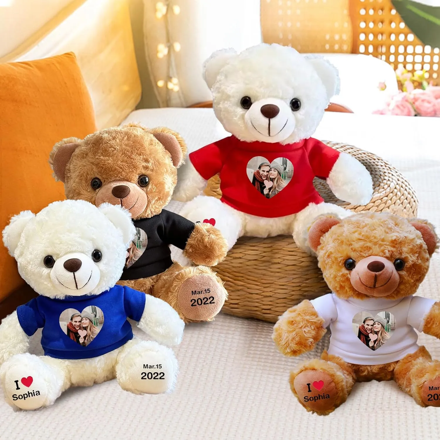Personalized Teddy Bear Stuffed Animal, Cute Plush Bear with Custom Text Picture, Mothers Day Graduation Birthday Valentine Gifts for Girlfriend Boyfriend