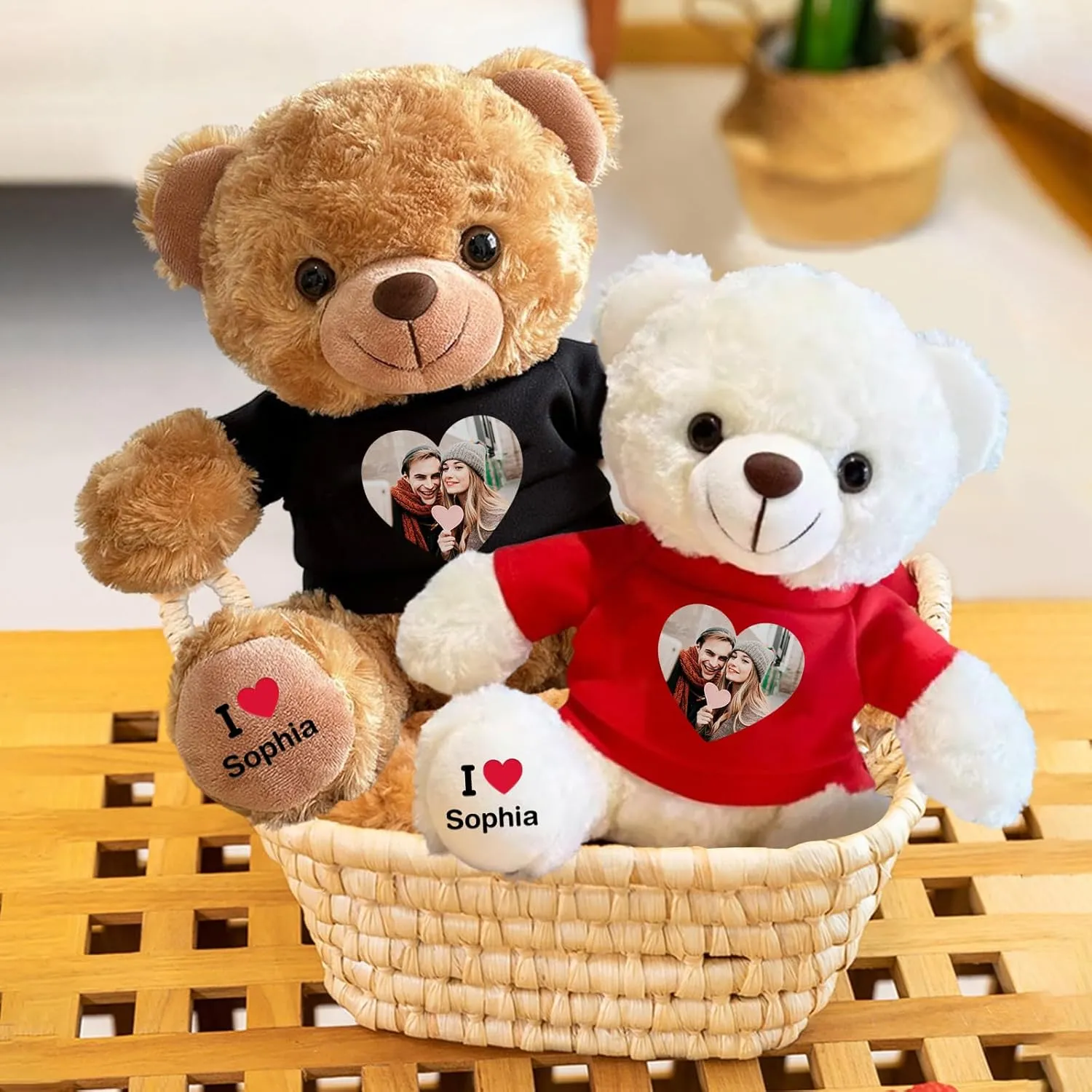 Personalized Teddy Bear Stuffed Animal, Cute Plush Bear with Custom Text Picture, Mothers Day Graduation Birthday Valentine Gifts for Girlfriend Boyfriend