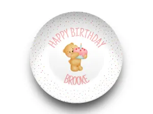 Personalized Unbreakable Smash Cake Plate for Birthday - Pink Bear Confetti -  Dishwasher & Microwave Safe - Custom 1st Birthday Smash Cake Plate