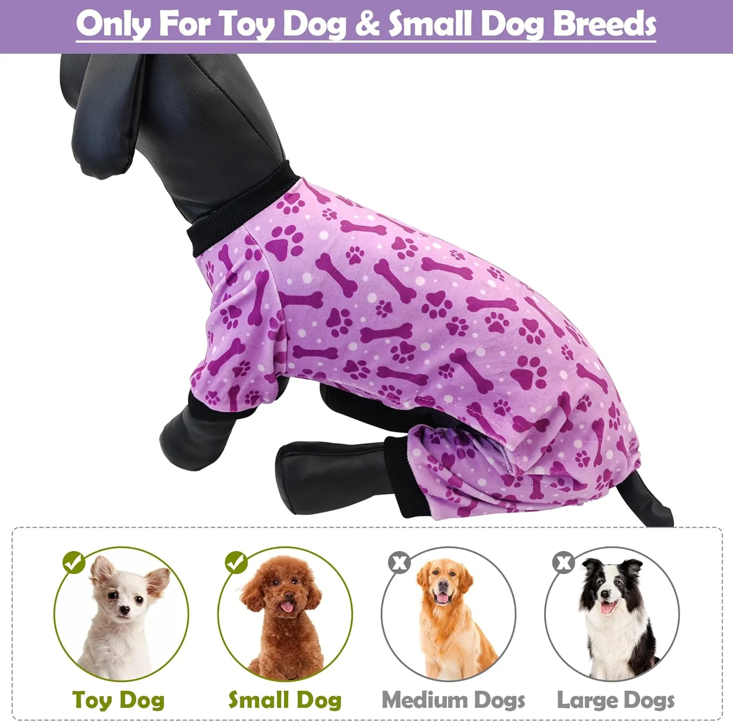 PET SHOW 4 Pack Small Dog Pajamas Paw Bone Patterns Cute Clothes for Medium Dogs Soft Stretchy PJs 4 Legged Jumpsuit Puppy Cats Onesies Outfits with Sleeve Dachshund Doggies Girl Boy (Small)