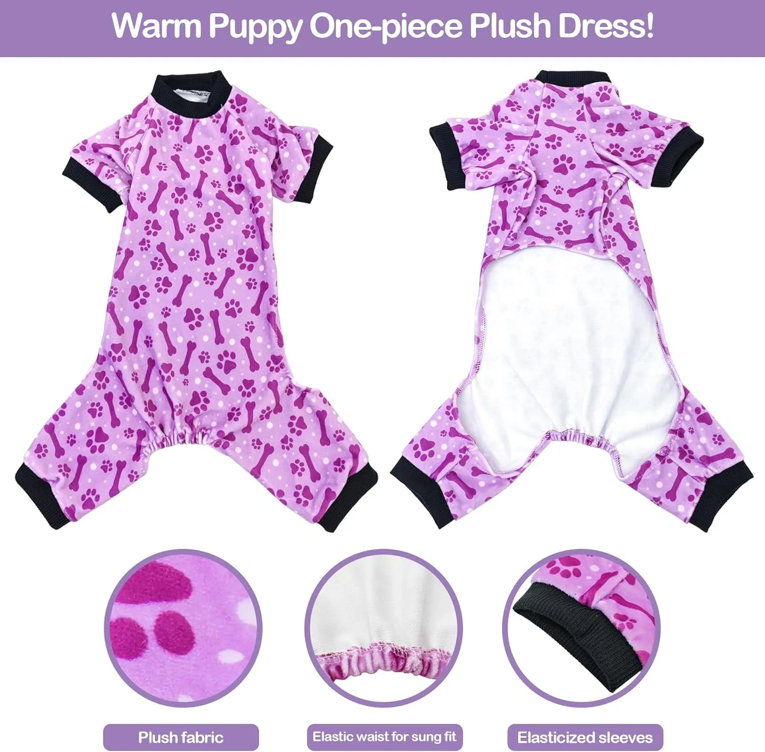PET SHOW 4 Pack Small Dog Pajamas Paw Bone Patterns Cute Clothes for Medium Dogs Soft Stretchy PJs 4 Legged Jumpsuit Puppy Cats Onesies Outfits with Sleeve Dachshund Doggies Girl Boy (Small)