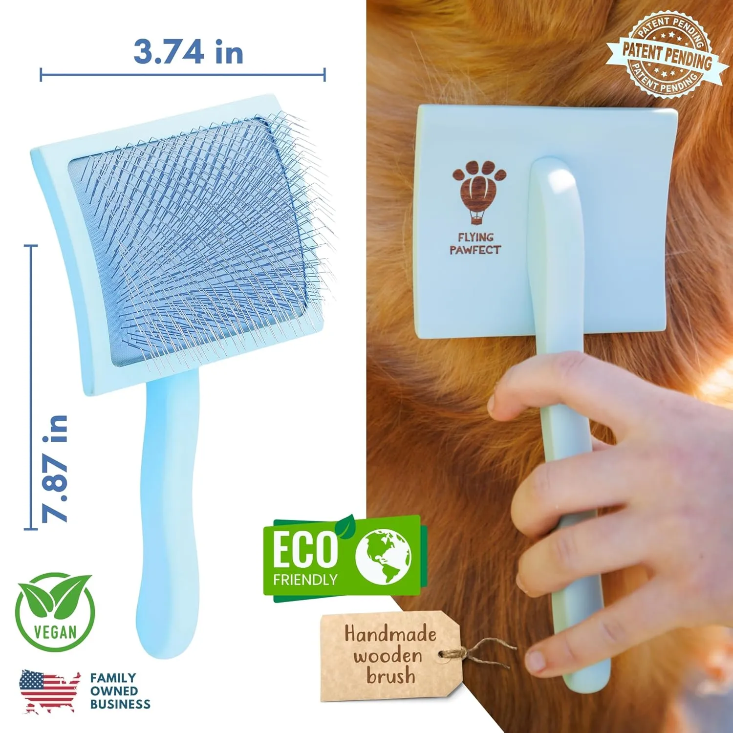 Pet Slicker Brush With Soft Massage Grooming Stainless Steel Pins - For Dematting, Shedding Fur, and Undercoat - Ideal Gift for Professional Pet Groomers - Long Slicker Brush - Flying Pawfect
