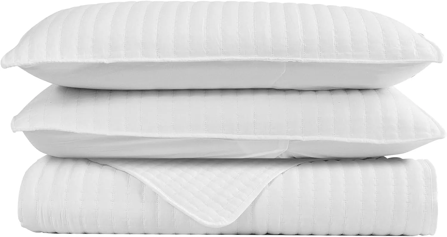Petrichor White Quilt King Size Bedspread-Pre-Washed Lightweight for All Seasons,Ultra Soft & Breathable Comforter,Machine Washable,3-Piece Set:1Quilt(106" x96”) and 2 Pillow Shams(20"x36")