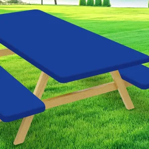 Picnic Table Cover with Bench Covers, Elastic Fitted Spandex Tablecloths for 8 Foot Rectangle Tables, Stretch Washable Patio Tablecloth for Outdoor, Camping (Blue, 30"x96")