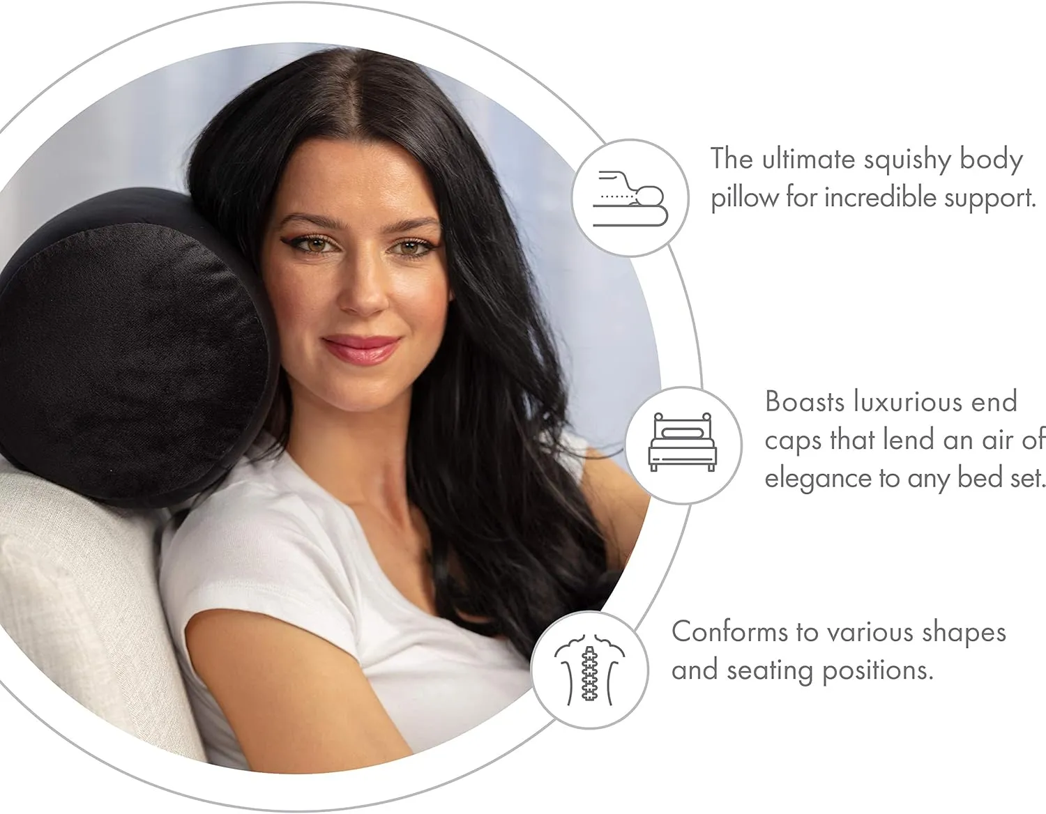 PILLOWY Microbead Bolster Neck Roll Pillow, Gently On Body, Head, Neck & Shoulders No Pain Rest, Relax Sleep - Silky Feel Prevent Wrinkles & Hair Breakage - Lightweight Cylinder Tube, 14" x 8", Black