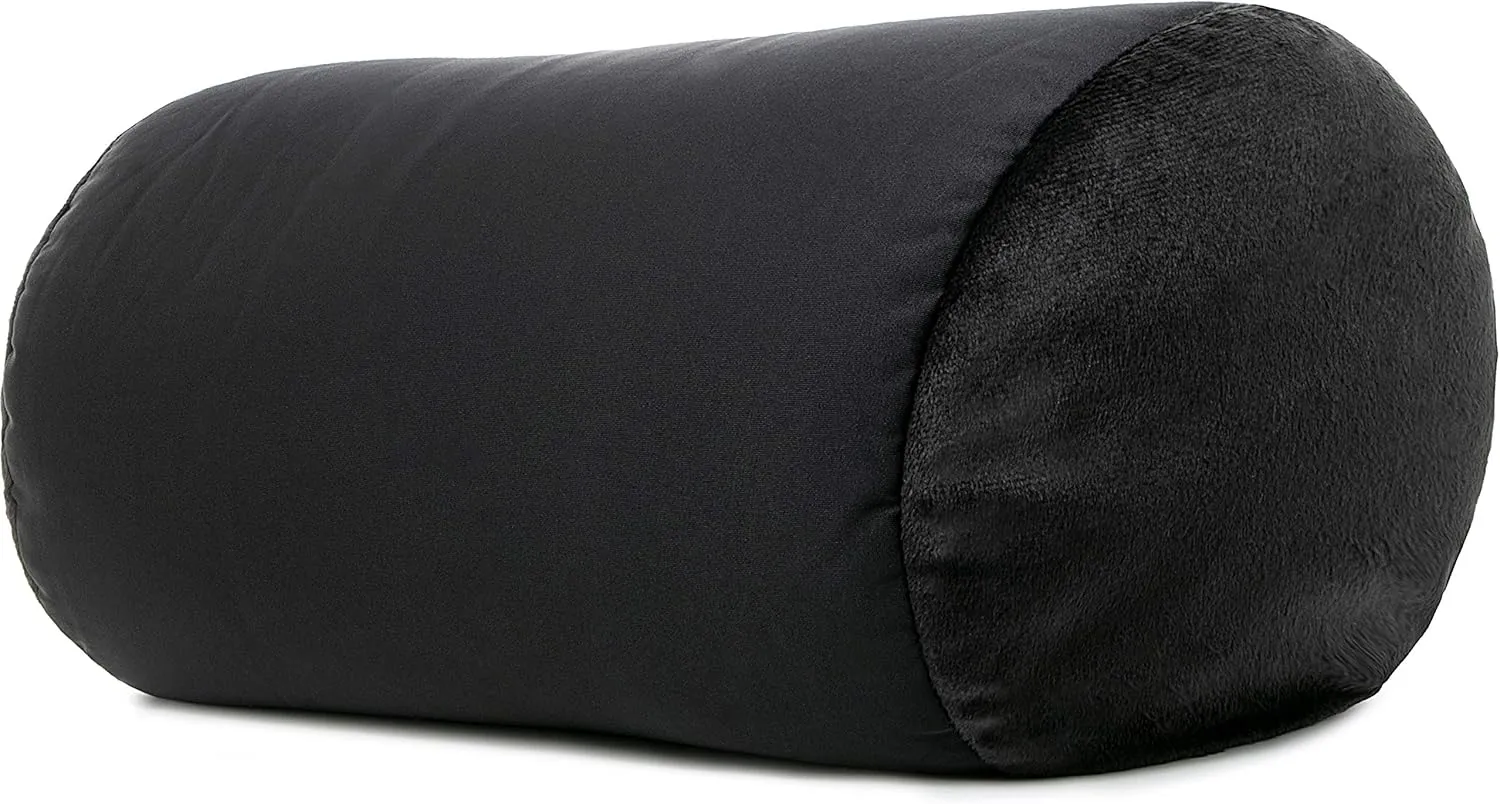 PILLOWY Microbead Bolster Neck Roll Pillow, Gently On Body, Head, Neck & Shoulders No Pain Rest, Relax Sleep - Silky Feel Prevent Wrinkles & Hair Breakage - Lightweight Cylinder Tube, 14" x 8", Black