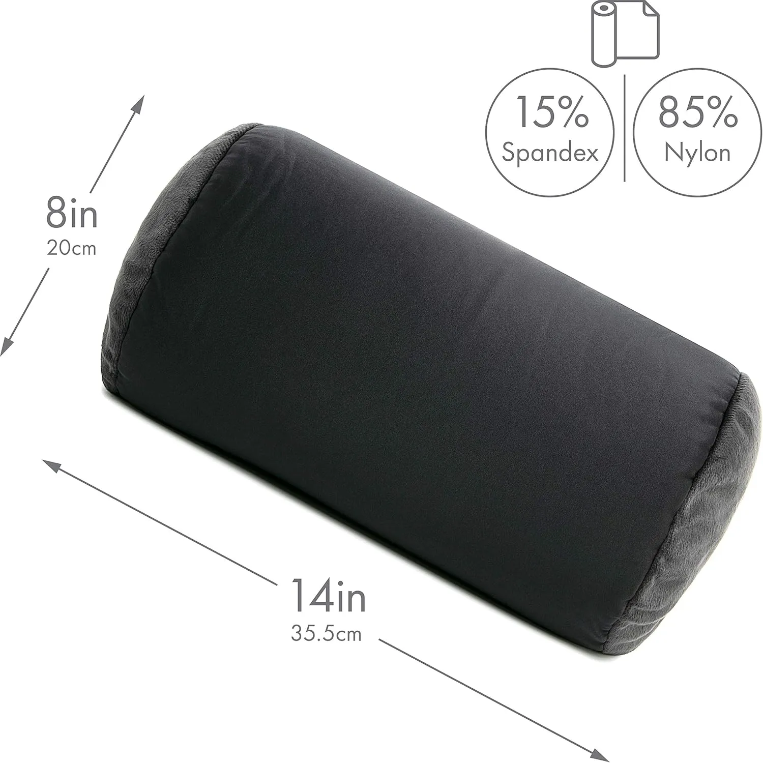 PILLOWY Microbead Bolster Neck Roll Pillow, Gently On Body, Head, Neck & Shoulders No Pain Rest, Relax Sleep - Silky Feel Prevent Wrinkles & Hair Breakage - Lightweight Cylinder Tube, 14" x 8", Black