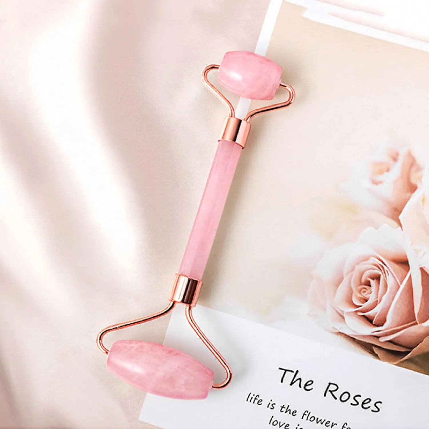 Pink Quartz Eye Mask Massage Face Roller Set Natural Rose Gouache Jade Stone Facial Relax,Type 2