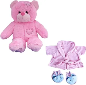 Pink Teddy Bear Plush Toy, 16 Inch Soft Stuffed Animal with Pink Bathrobe & Bunny Slippers, Cute Cuddly Gift for Girls, Kids, and Bear Lovers