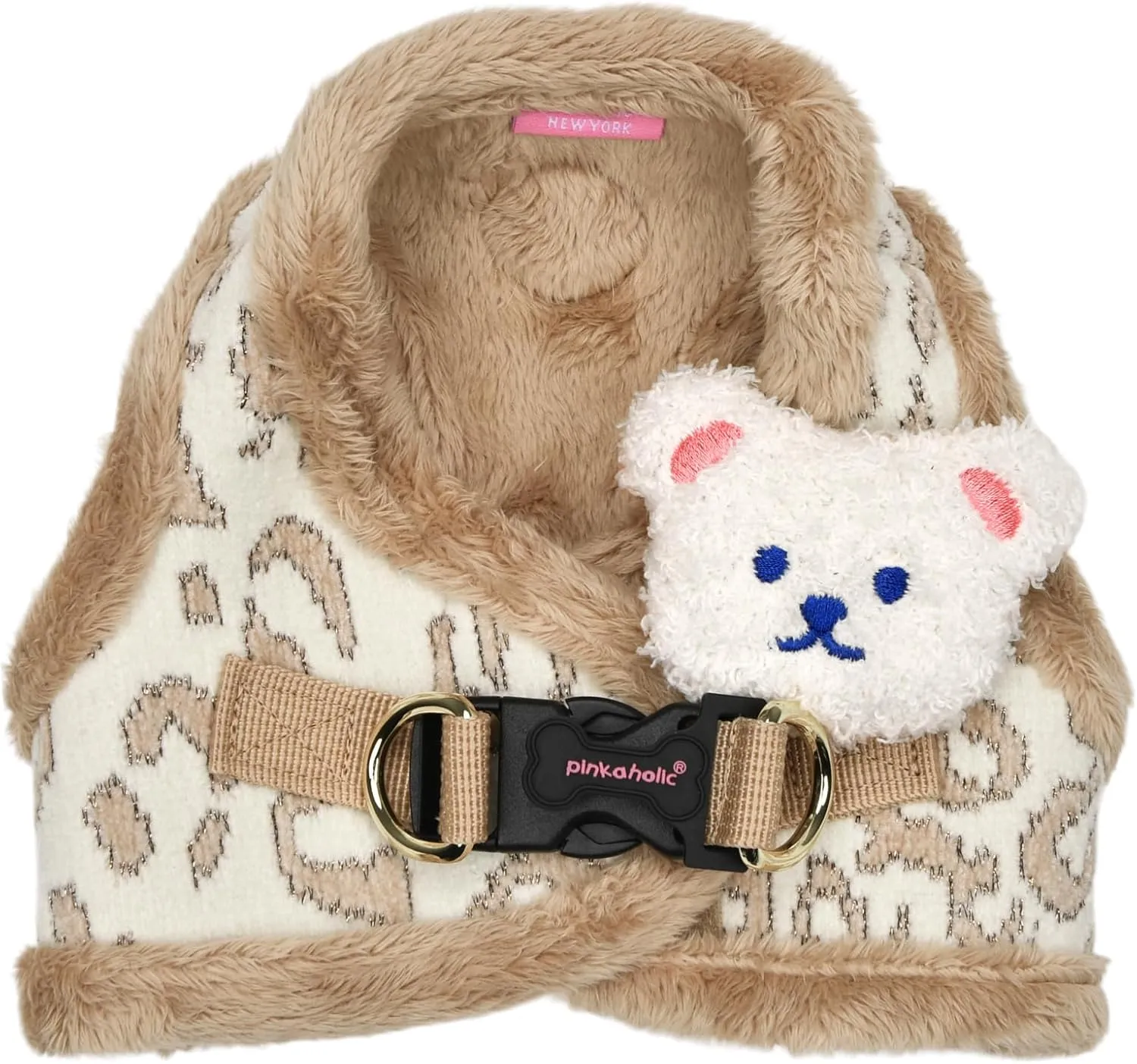 Pinkaholic New York Tailsy Vest Dog Harness Step-in Warm Winter Leopard Pattern for Small Dog, Beige, Small
